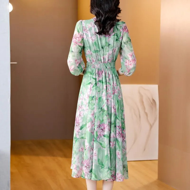 Γυναικείο καλοκαιρινό φόρεμα 2024 Νέα μόδα στάμπα με V λαιμόκοψη Φαρδύ σιφόν Bohemian Beach Κομψό γυναικείο φόρεμα για πάρτι Γυναικεία ρούχα