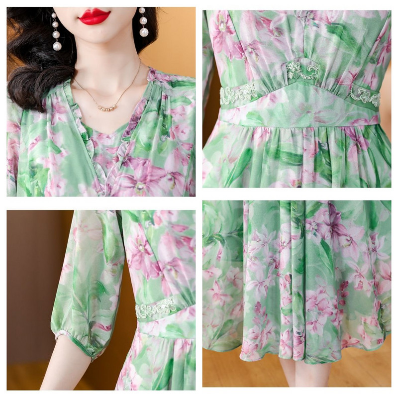 Γυναικείο καλοκαιρινό φόρεμα 2024 Νέα μόδα στάμπα με V λαιμόκοψη Φαρδύ σιφόν Bohemian Beach Κομψό γυναικείο φόρεμα για πάρτι Γυναικεία ρούχα