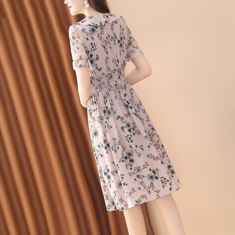 Καλοκαιρινό νέο υπερμεγέθη φόρεμα σιφόν με λαιμόκοψη με λουλουδάτο τύπωμα κοντό μανίκι Empire φούστα σε γραμμή Α Καλοκαιρινή νεανική γυναικεία ρούχα 2022