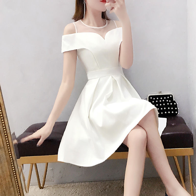 Elegantne marli ja volditud ühevärviline õlakleit Naiste riided 2024. aasta suvine uus avar kontori naiste minikleit