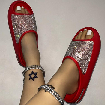 2024 дамски/мъжки нови луксозни дамски обувки с диамантено лице, тънка флаш чехли с дебело дъно, сандали, външни плажни чехли