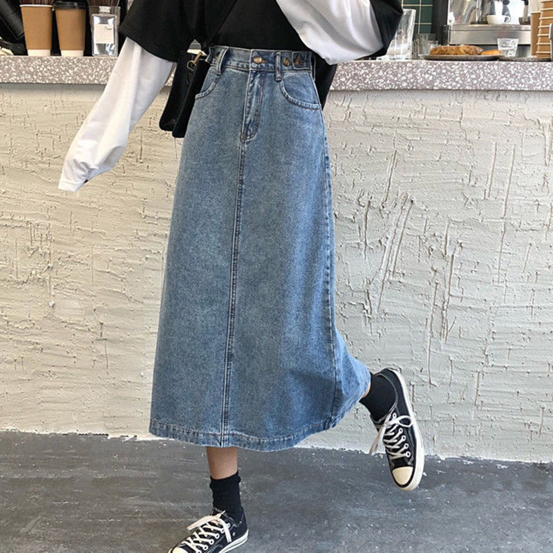 Rimocy Korea stiilis nööpidega teksaseelik naistele 2022. aasta kevadine kõrge vöökohaga lõhestatud teksaseelikud naistele lahtised pikad pliiatsseelikud Mujer