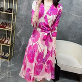 Rochii subțiri la modă Bal de vară, subțire, sexy, temperament, imprimare, mâneci lungi, cu decolteu în V, florale, ocazional, îmbrăcăminte nouă pentru femei 2023