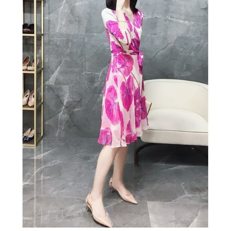 Rochii subțiri la modă Bal de vară, subțire, sexy, temperament, imprimare, mâneci lungi, cu decolteu în V, florale, ocazional, îmbrăcăminte nouă pentru femei 2023