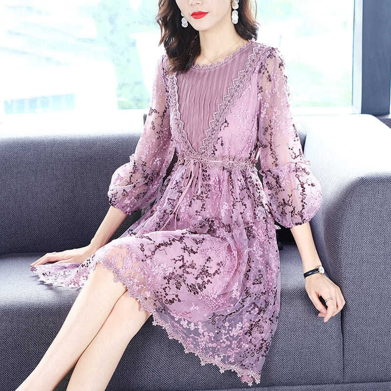 Γυναικείο φόρεμα υψηλών προδιαγραφών 2022 Άνοιξη Νέο κάλυμμα κοιλιάς Mother φόρεμα Γυναικείο κέντημα με δαντέλα που μειώνει την ηλικία Floral φόρεμα A1240