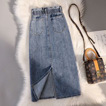 Извънгабаритни ежедневни плътни джобове с копчета Дънкова пола Лятна офис дама Ретро тънки елегантни поли Пролетна корейска мода Faldas