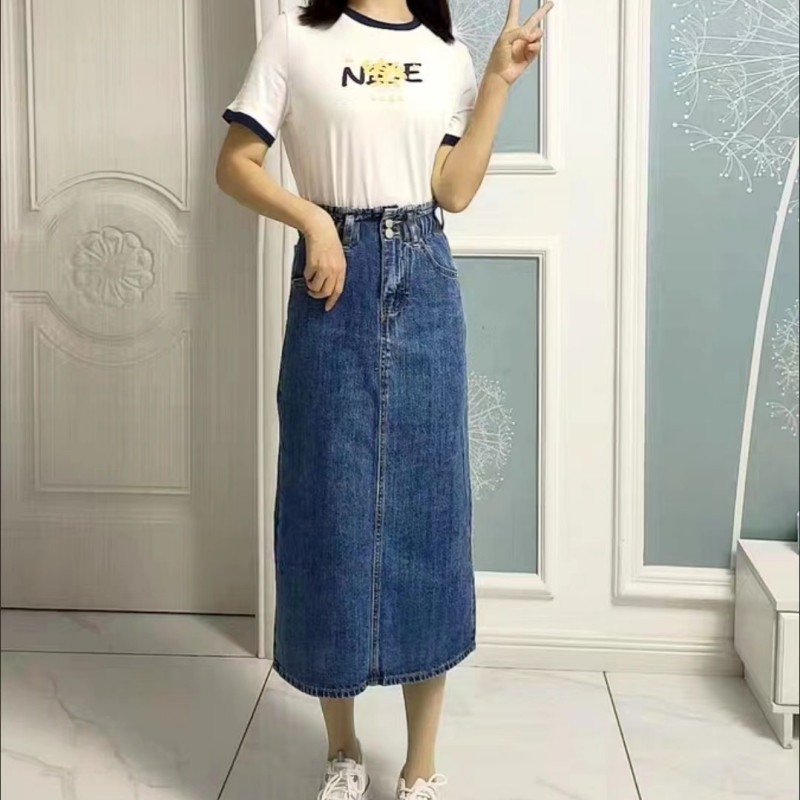 Υπερμεγέθεις casual τσέπες με συμπαγή κουμπιά Τζιν φούστα καλοκαιρινό γραφείο Lady Vintage λεπτές κομψές φούστες Ανοιξιάτικες κορεατικές μόδας Faldas