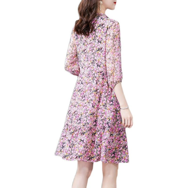 Mini rochie elegantă cu decolteu în formă de O imprimată, îmbinată, cu volane libere, îmbrăcăminte pentru femei, rochie florală de vară 2023, nouă, cu jumătate de mânecă, de birou