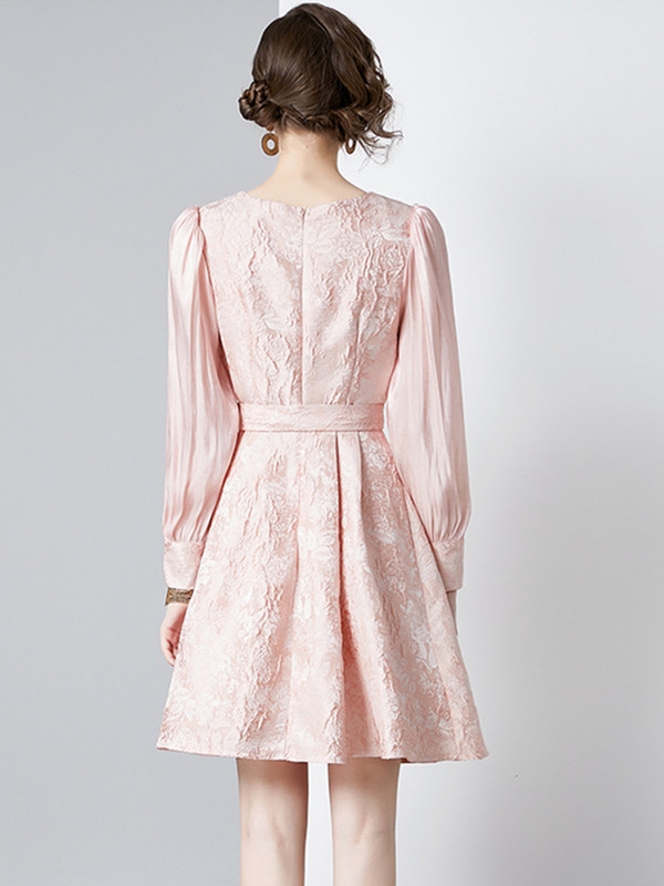 SMTHMA High End Light Luksuslik uus sügisene Tmperament Jacquard Kleit Naiste moodne O-kaelusega pikkade varrukatega pitskleidid