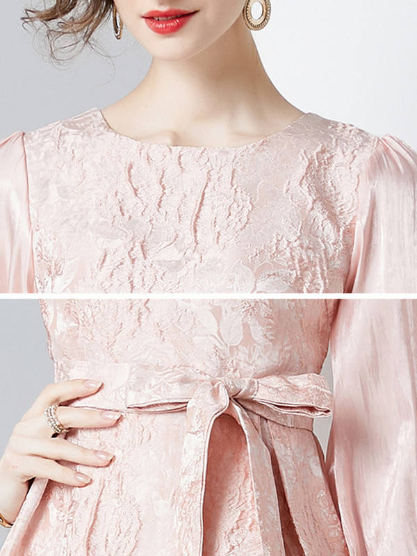 SMTHMA High End Light Luksuslik uus sügisene Tmperament Jacquard Kleit Naiste moodne O-kaelusega pikkade varrukatega pitskleidid