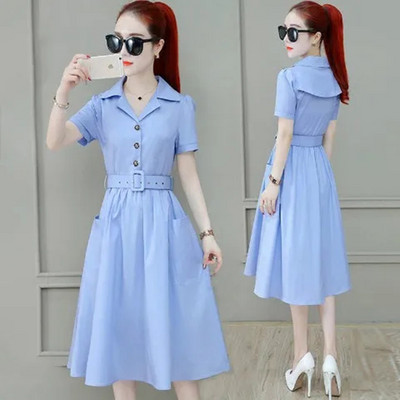 Rihm, 4xl Korea sälguga kraega kleit šikk lühikeste varrukatega vabaaja mood naiste Midi Vestidos A-sarja elegantsed suvekleidid
