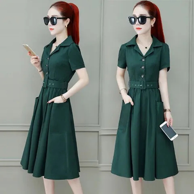 Rihm, 4xl Korea sälguga kraega kleit šikk lühikeste varrukatega vabaaja mood naiste Midi Vestidos A-sarja elegantsed suvekleidid