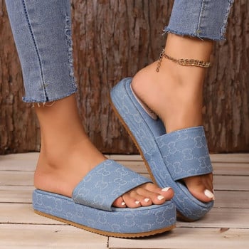 Летни модни дамски сандали с отворени пръсти на нисък ток Противоплъзгащи се плажни чехли за баня Дамски