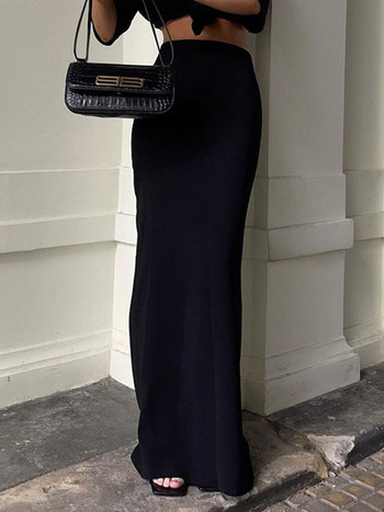 Мода за жени Черни дълги поли Висока талия Тънки безшевни елегантни дамски рокли Ежедневни Лято 2024 Нови женски макси поли