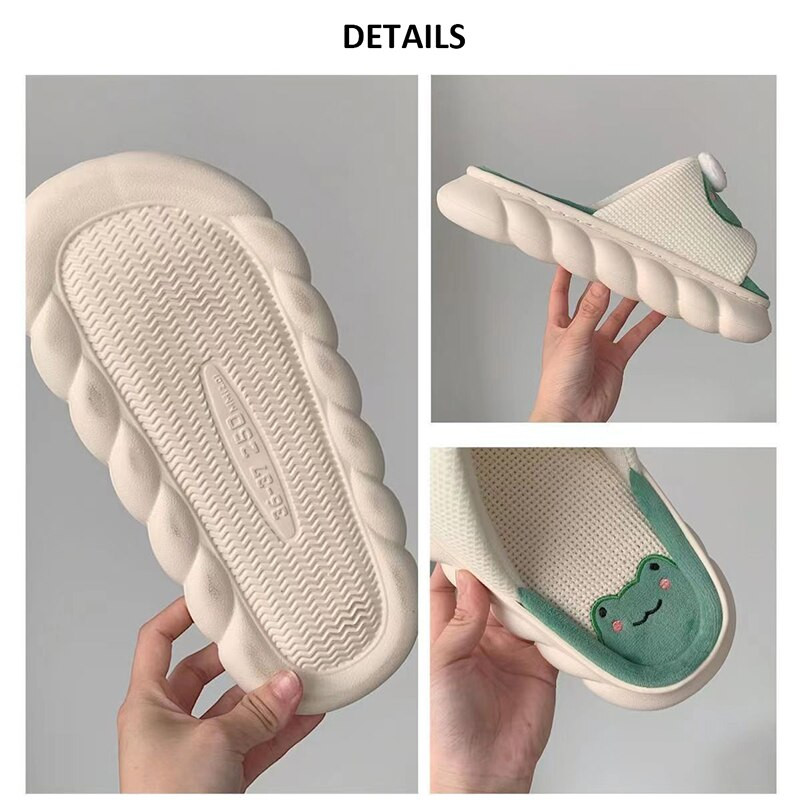 Női Rajzfilm Béka Papucsok Téli Meleg Beltéri Otthoni Csúszdák Vászon Vastag Talp Pár Papucs Hálószoba Csúszásgátló Cipők Szandálok