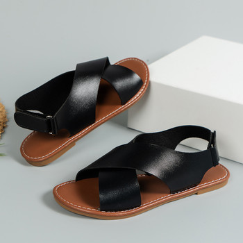 Нови дамски сандали от 2024 г. Летни плоски обувки с каишка с катарама Дамски плажни обувки Плътна каишка на гърба Дамски сандали с отворени пръсти Плюс размер 43