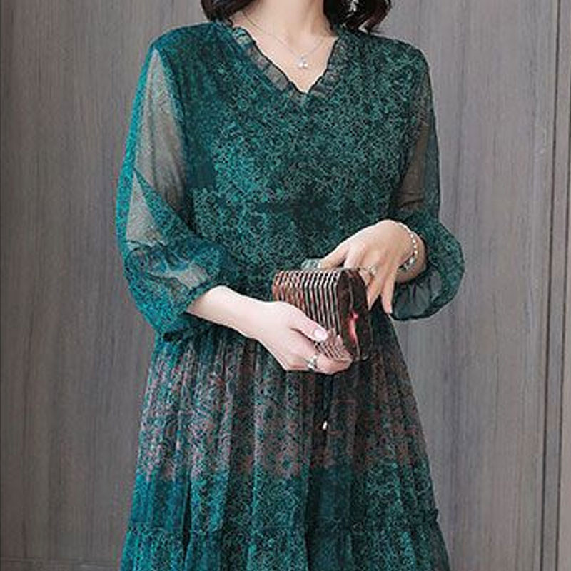 Mood Folk trükitud splaissitud kleidid Vintage suvised poolvarrukatega naiste riided marli A-joon vöökoht Elegantne V-kaelusega Midi kleit Uus