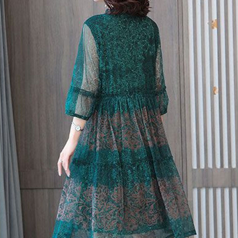 Mood Folk trükitud splaissitud kleidid Vintage suvised poolvarrukatega naiste riided marli A-joon vöökoht Elegantne V-kaelusega Midi kleit Uus