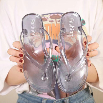 Плажни джапанки Дамски прашки Сандали Летни обувки от желе Момичета Прозрачни пързалки Едноцветни модни PVC плоски нехлъзгащи се чехли