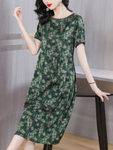 Rochie midi ocazională de vară pentru femei, elegante, mătase de dud, rochii vintage cu gâtul în formă de O, pentru petrecere florală 2024, designer de lux, modă coreeană