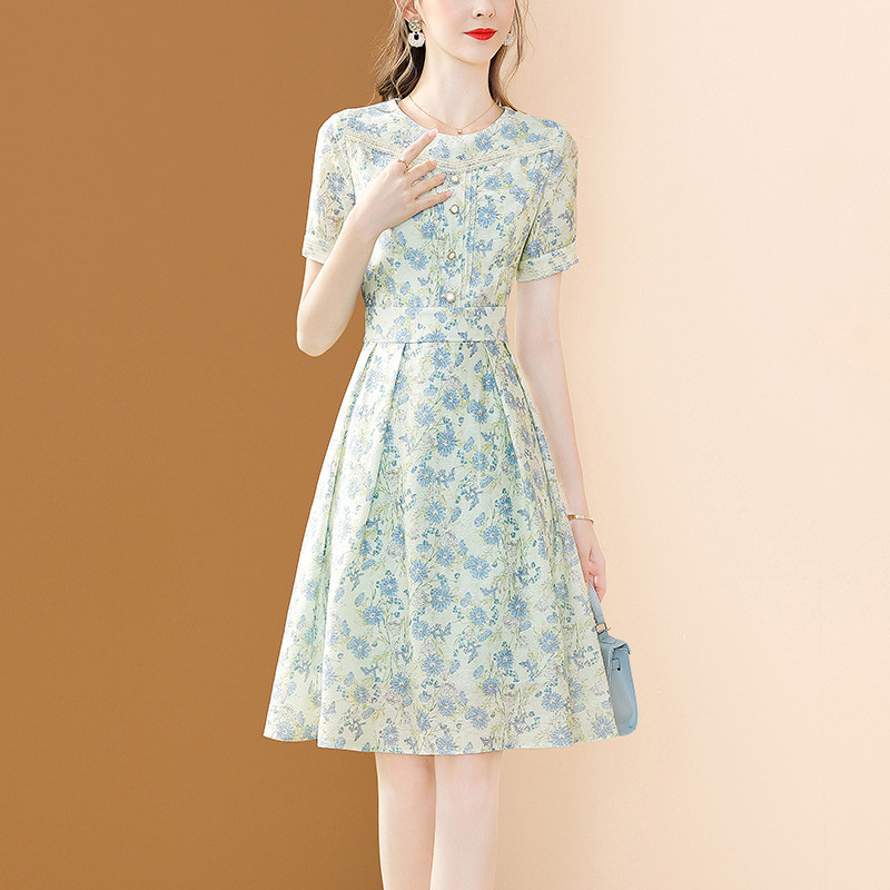 EVNISI Women Chic Floral Printing Πράσινο Φόρεμα Σιφόν Κομψό Γραφείο Fairy A-LINE Φορέματα Slim For Women Party Vestido