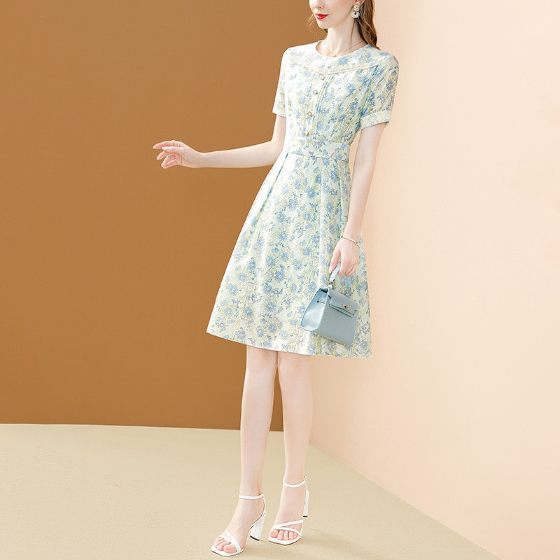 EVNISI Women Chic Floral Printing Πράσινο Φόρεμα Σιφόν Κομψό Γραφείο Fairy A-LINE Φορέματα Slim For Women Party Vestido