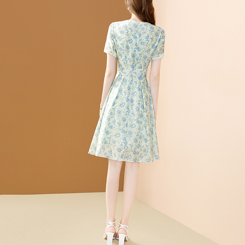 EVNISI Women Chic Floral Printing Πράσινο Φόρεμα Σιφόν Κομψό Γραφείο Fairy A-LINE Φορέματα Slim For Women Party Vestido