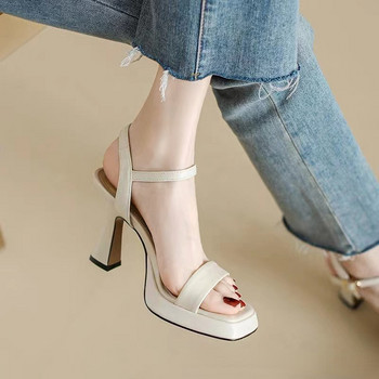 Дамски обувки с дебела подметка 2024 Лято, една линия, модни високи токчета, дебели токчета, водоустойчиви сандали на платформа zapatos sandalias de mujer