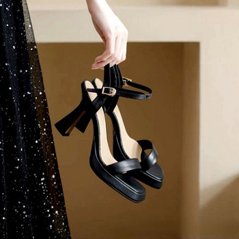 Дамски обувки с дебела подметка 2024 Лято, една линия, модни високи токчета, дебели токчета, водоустойчиви сандали на платформа zapatos sandalias de mujer