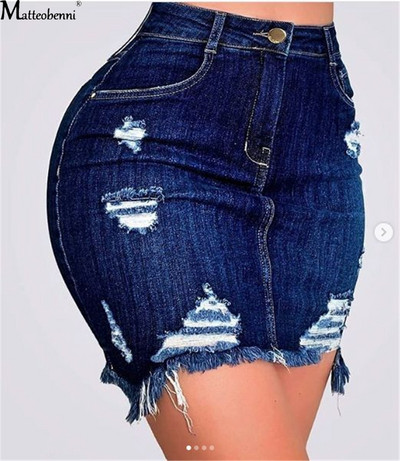 Toamna femeie moda fusta denim rupte sold stricat talie inalta butoane fuste creion femei casual vara blugi