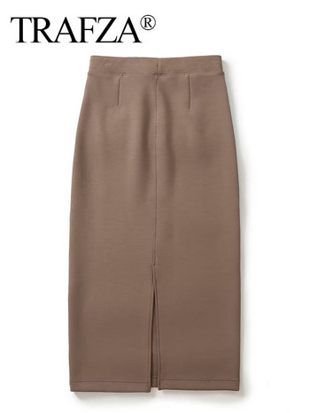 TRAFZA Летни дамски тънки нови модни плътни тънки миди пола с обвивка Vintage Ежедневни сплит елегантни женски шик дълги поли с висока талия