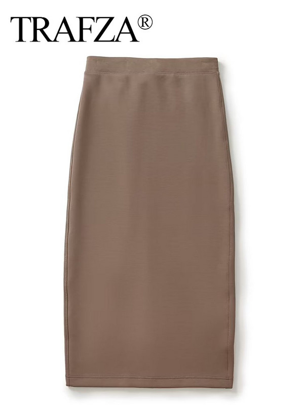 TRAFZA Vară Femei Subțire Nouă Moda Solid Slim Midi Fusta Wrap Vintage Casual Split Elegantă Talie Înaltă Femei Chic Fuste Lungi
