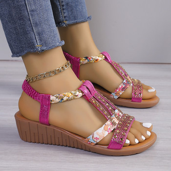 2024 Нови модни летни ежедневни сандали на платформа с кристали Дамски открити плажни сандали с отворени пръсти Леки дамски обувки