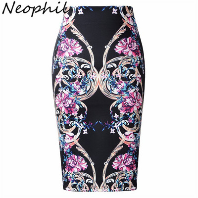 Neophil 2023, stil de vară, fuste creion cu talie înaltă, femei, midi, florale, boho, imprimeu retro, fuste lapis pentru birou, școală, S1723