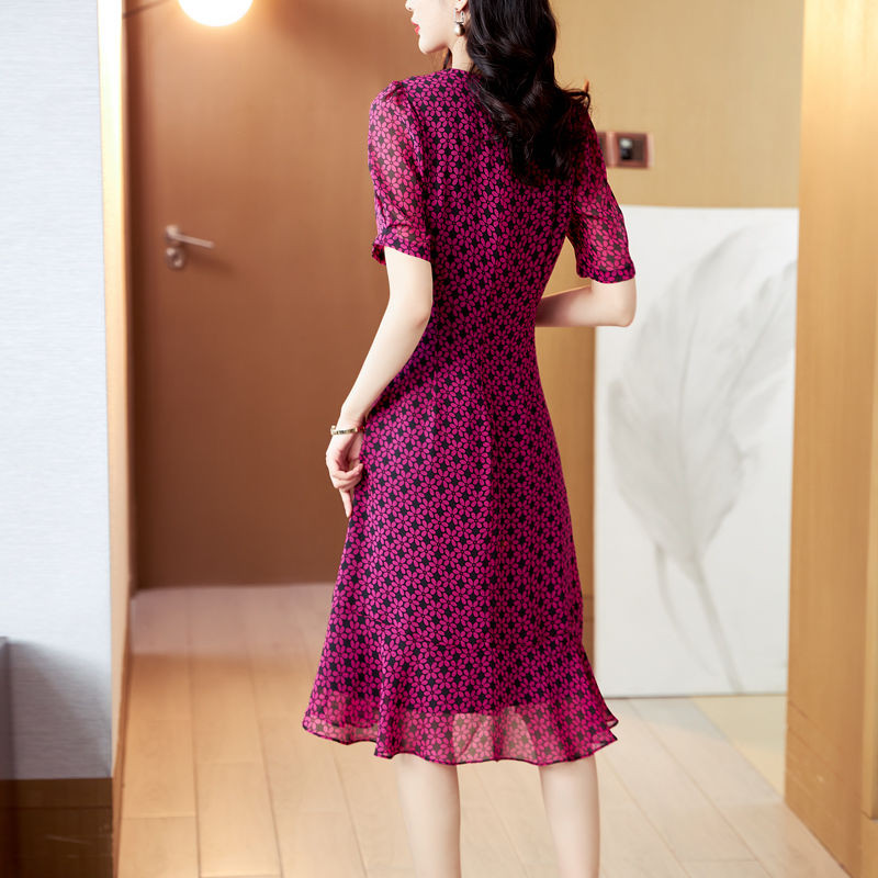 Άνοιξη 2023 Νέα μόδα φλοράλ σιφόν με λαιμόκοψη με κοντό μανίκι Κομψό γυναικείο φόρεμα ιδιοσυγκρασίας βολάν Λεπτό μίντι γυναικείο φόρεμα