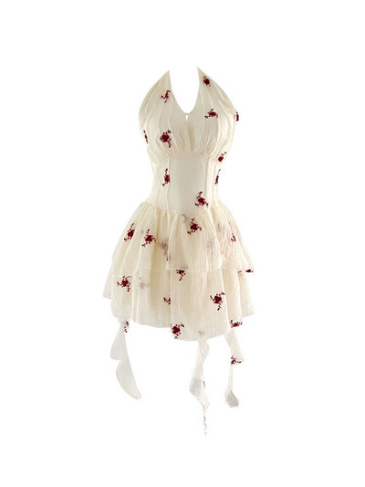 Rochie florală cu broderie Kawaii dulce, femei de lux, rochie de soare elegantă cu decolteu în V, petrecere de seară, rochii dintr-o singură bucată, coreeană primăvară vară