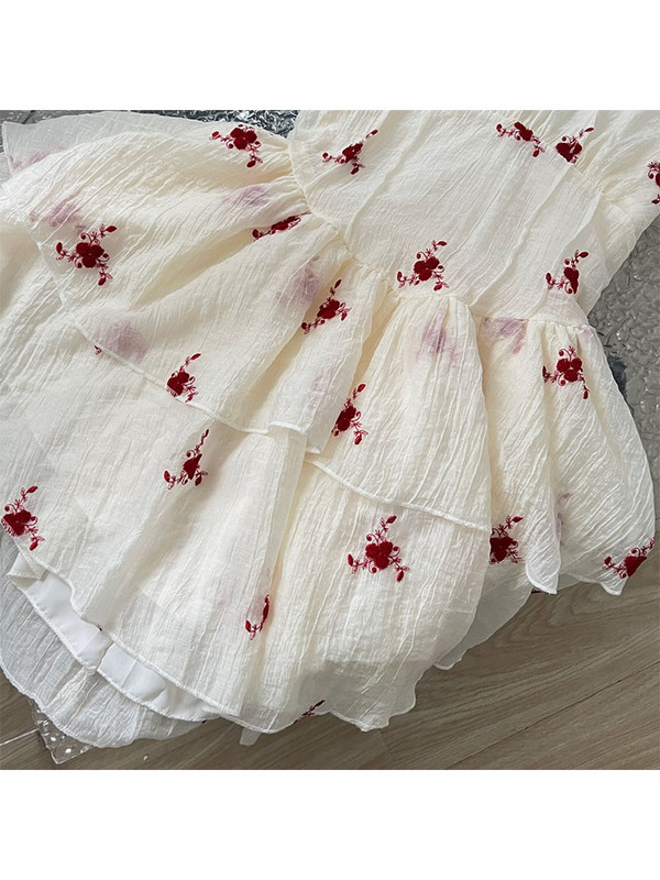 Rochie florală cu broderie Kawaii dulce, femei de lux, rochie de soare elegantă cu decolteu în V, petrecere de seară, rochii dintr-o singură bucată, coreeană primăvară vară