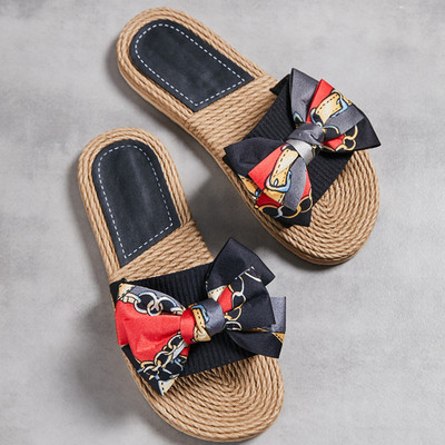 Γυναικεία Μόδα Παπούτσια Outdoor Casual καρό Γυναικεία παπούτσια με ριγέ στάμπα Γυναικεία καλοκαιρινά σανδάλια Folral φιόγκοι Αντιολισθητικές παντόφλες