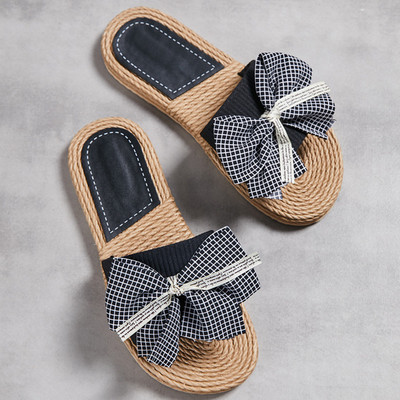 Γυναικεία Μόδα Παπούτσια Outdoor Casual καρό Γυναικεία παπούτσια με ριγέ στάμπα Γυναικεία καλοκαιρινά σανδάλια Folral φιόγκοι Αντιολισθητικές παντόφλες