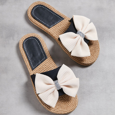 Γυναικεία Μόδα Παπούτσια Outdoor Casual καρό Γυναικεία παπούτσια με ριγέ στάμπα Γυναικεία καλοκαιρινά σανδάλια Folral φιόγκοι Αντιολισθητικές παντόφλες