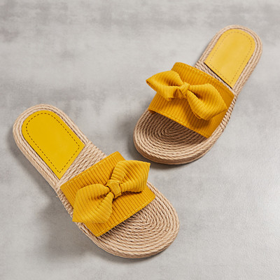 Γυναικεία Μόδα Παπούτσια Outdoor Casual καρό Γυναικεία παπούτσια με ριγέ στάμπα Γυναικεία καλοκαιρινά σανδάλια Folral φιόγκοι Αντιολισθητικές παντόφλες