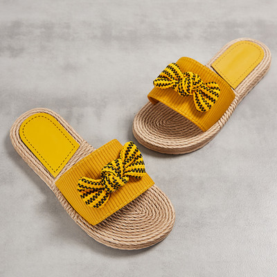 Γυναικεία Μόδα Παπούτσια Outdoor Casual καρό Γυναικεία παπούτσια με ριγέ στάμπα Γυναικεία καλοκαιρινά σανδάλια Folral φιόγκοι Αντιολισθητικές παντόφλες