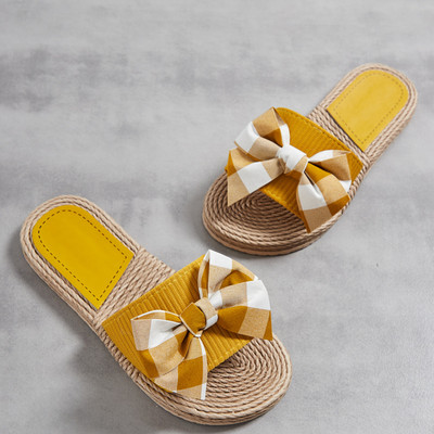 Γυναικεία Μόδα Παπούτσια Outdoor Casual καρό Γυναικεία παπούτσια με ριγέ στάμπα Γυναικεία καλοκαιρινά σανδάλια Folral φιόγκοι Αντιολισθητικές παντόφλες