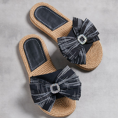 Γυναικεία Μόδα Παπούτσια Outdoor Casual καρό Γυναικεία παπούτσια με ριγέ στάμπα Γυναικεία καλοκαιρινά σανδάλια Folral φιόγκοι Αντιολισθητικές παντόφλες