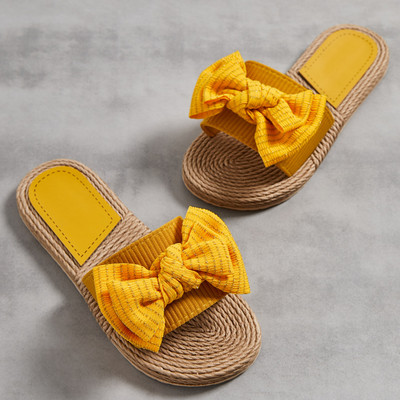 Γυναικεία Μόδα Παπούτσια Outdoor Casual καρό Γυναικεία παπούτσια με ριγέ στάμπα Γυναικεία καλοκαιρινά σανδάλια Folral φιόγκοι Αντιολισθητικές παντόφλες