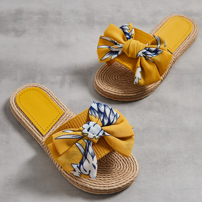 Γυναικεία Μόδα Παπούτσια Outdoor Casual καρό Γυναικεία παπούτσια με ριγέ στάμπα Γυναικεία καλοκαιρινά σανδάλια Folral φιόγκοι Αντιολισθητικές παντόφλες