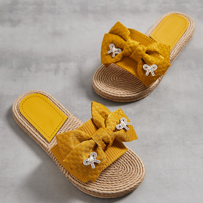 Γυναικεία Μόδα Παπούτσια Outdoor Casual καρό Γυναικεία παπούτσια με ριγέ στάμπα Γυναικεία καλοκαιρινά σανδάλια Folral φιόγκοι Αντιολισθητικές παντόφλες