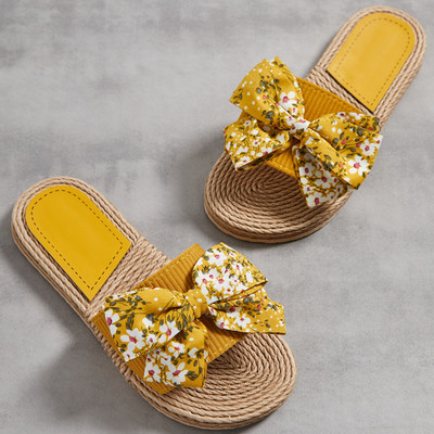 Γυναικεία Μόδα Παπούτσια Outdoor Casual καρό Γυναικεία παπούτσια με ριγέ στάμπα Γυναικεία καλοκαιρινά σανδάλια Folral φιόγκοι Αντιολισθητικές παντόφλες