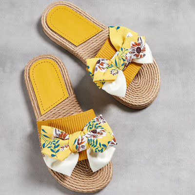 Γυναικεία Μόδα Παπούτσια Outdoor Casual καρό Γυναικεία παπούτσια με ριγέ στάμπα Γυναικεία καλοκαιρινά σανδάλια Folral φιόγκοι Αντιολισθητικές παντόφλες