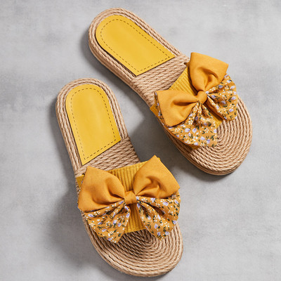 Γυναικεία Μόδα Παπούτσια Outdoor Casual καρό Γυναικεία παπούτσια με ριγέ στάμπα Γυναικεία καλοκαιρινά σανδάλια Folral φιόγκοι Αντιολισθητικές παντόφλες